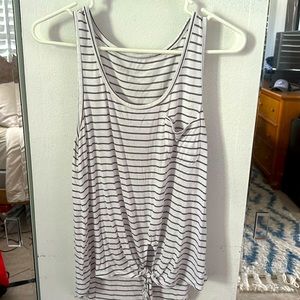 Grey striped front tie top